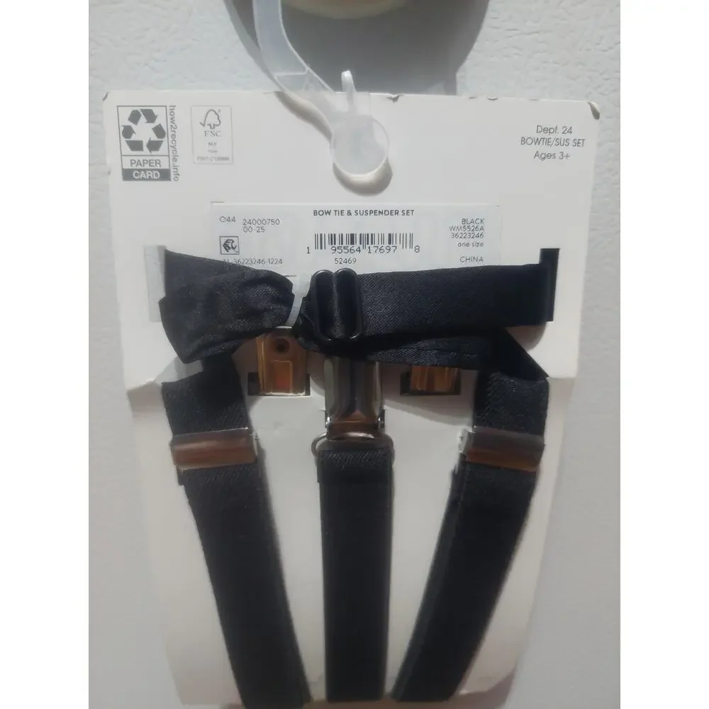 Boys Black Suspender & Bow Tie Set (One Size) BRAND NEW W TAGS